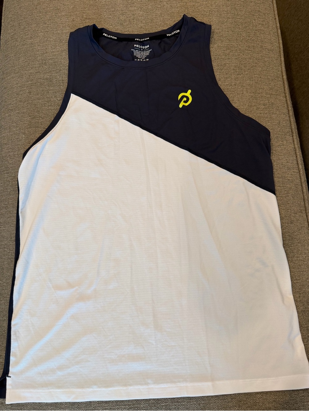 Peloton Navy, White & Yellow Diagonal Athletic Tank